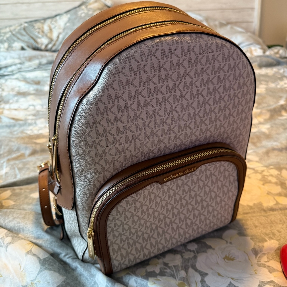 Michael Kors Tan and Cream Signature Backpack